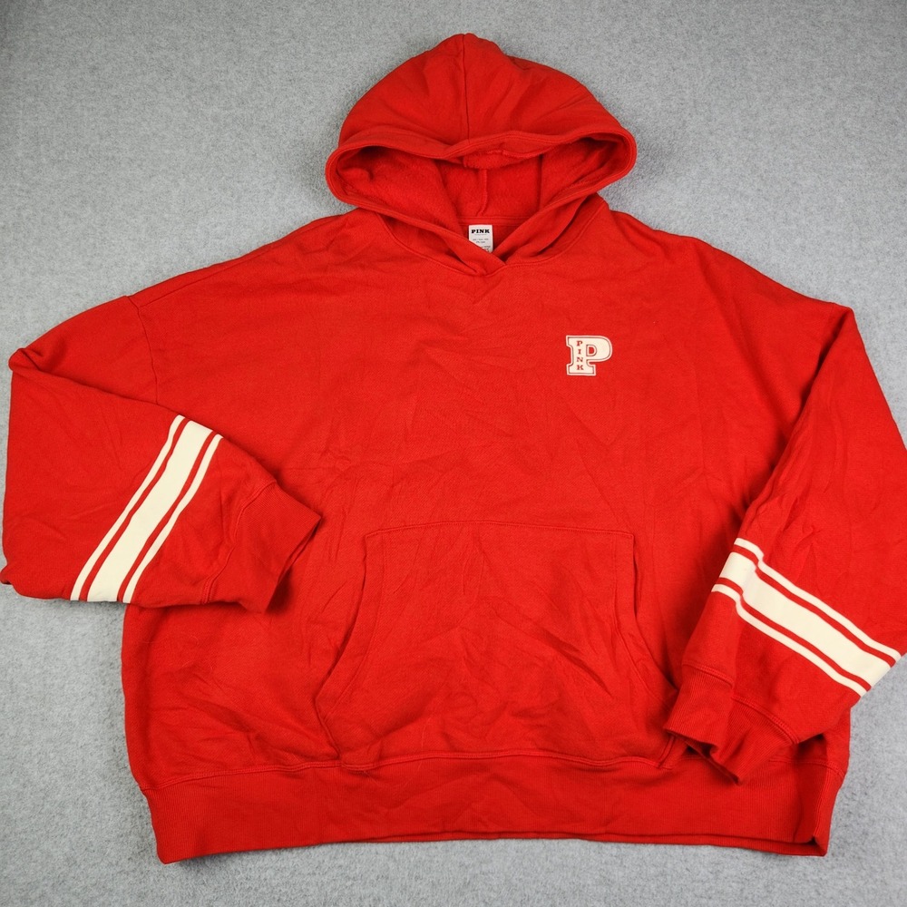 PINK Victoria's Secret Hoodie Womens XXL Red Fleece Long Sleeve Oversized Fit